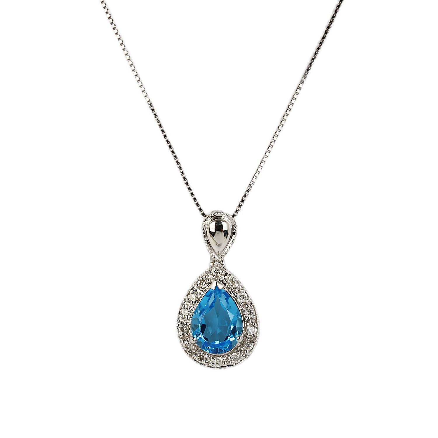 Women’s 14k White Gold, Diamond, Blue Topaz Necklace