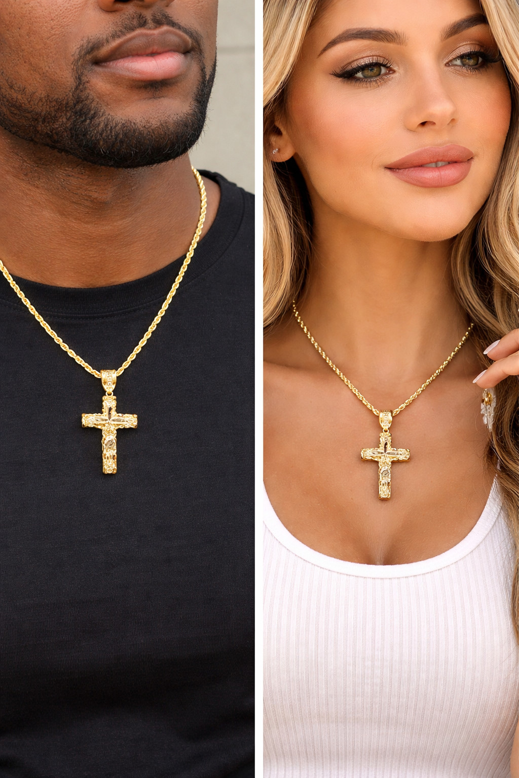 10k Yellow Gold Cross Pendant Diamond Cut Jesus REAL Crucifix Free Shipping
