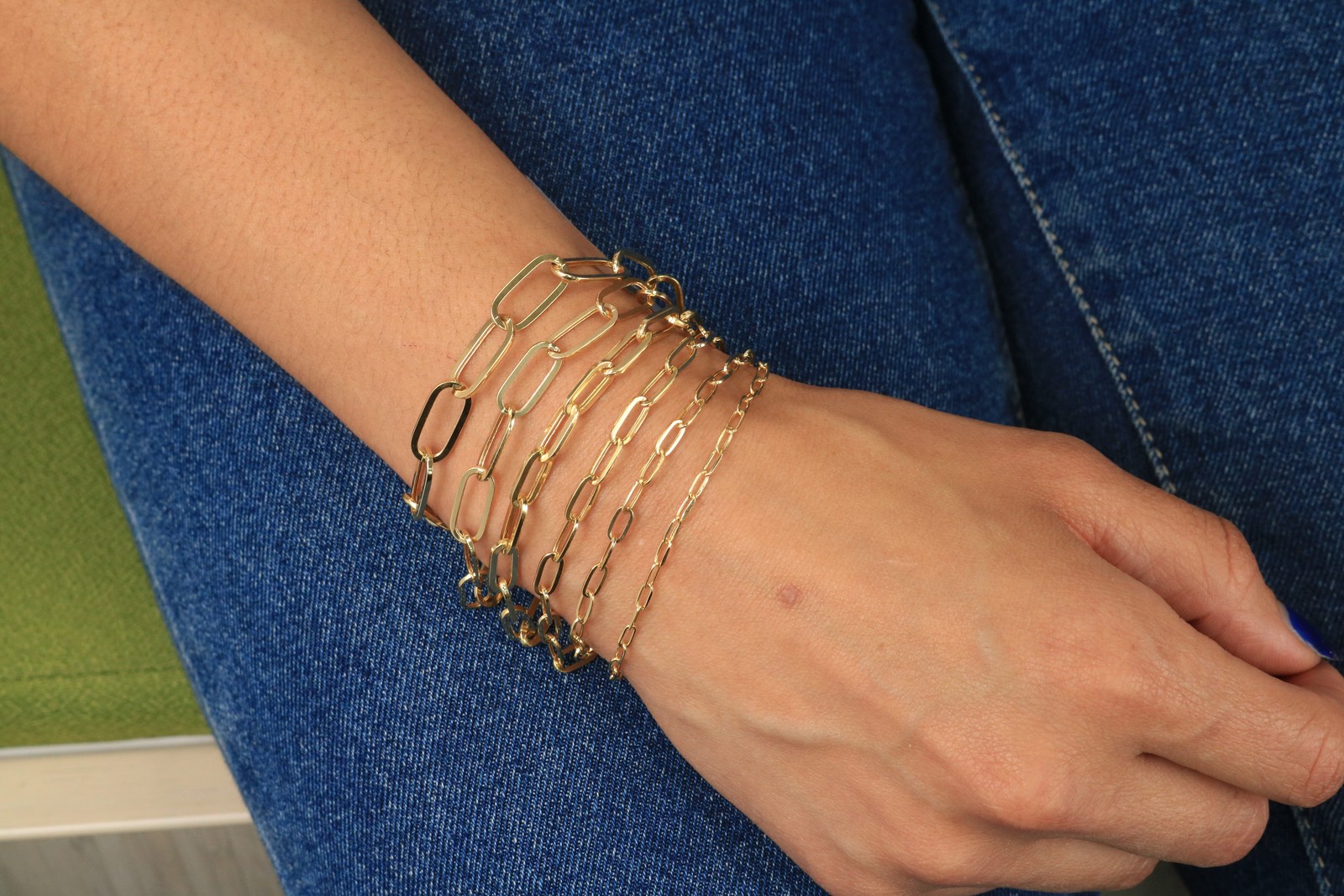 14k Yellow Gold Paperclip 3mm-7mm Chain Elongated Cable Bracelet Necklace 7″-24″