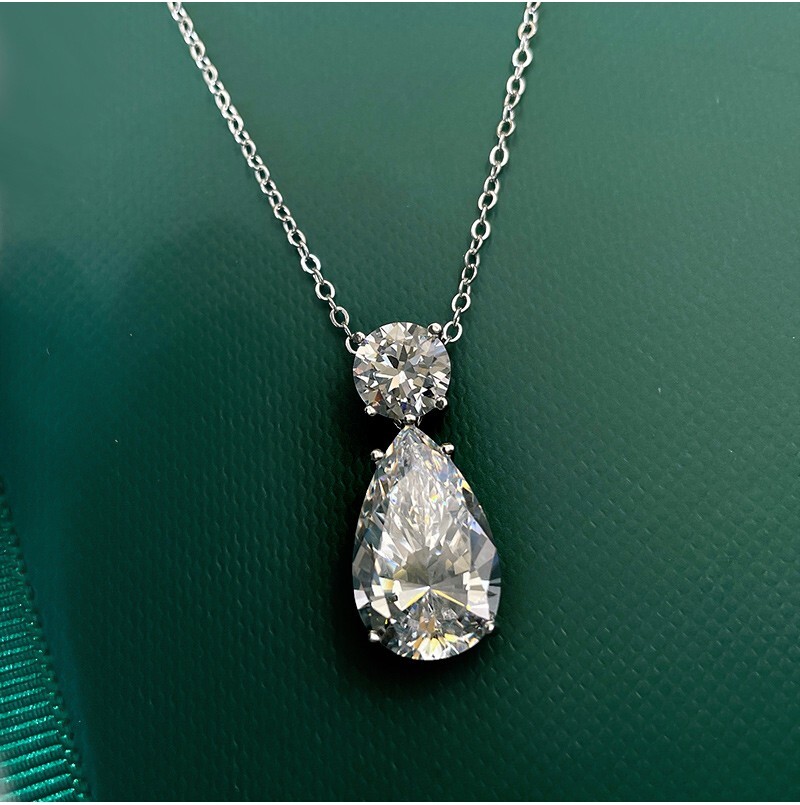 12ct Teardrop Diamond Pendant, 18K Gold Vermeil, Evening Jewelry