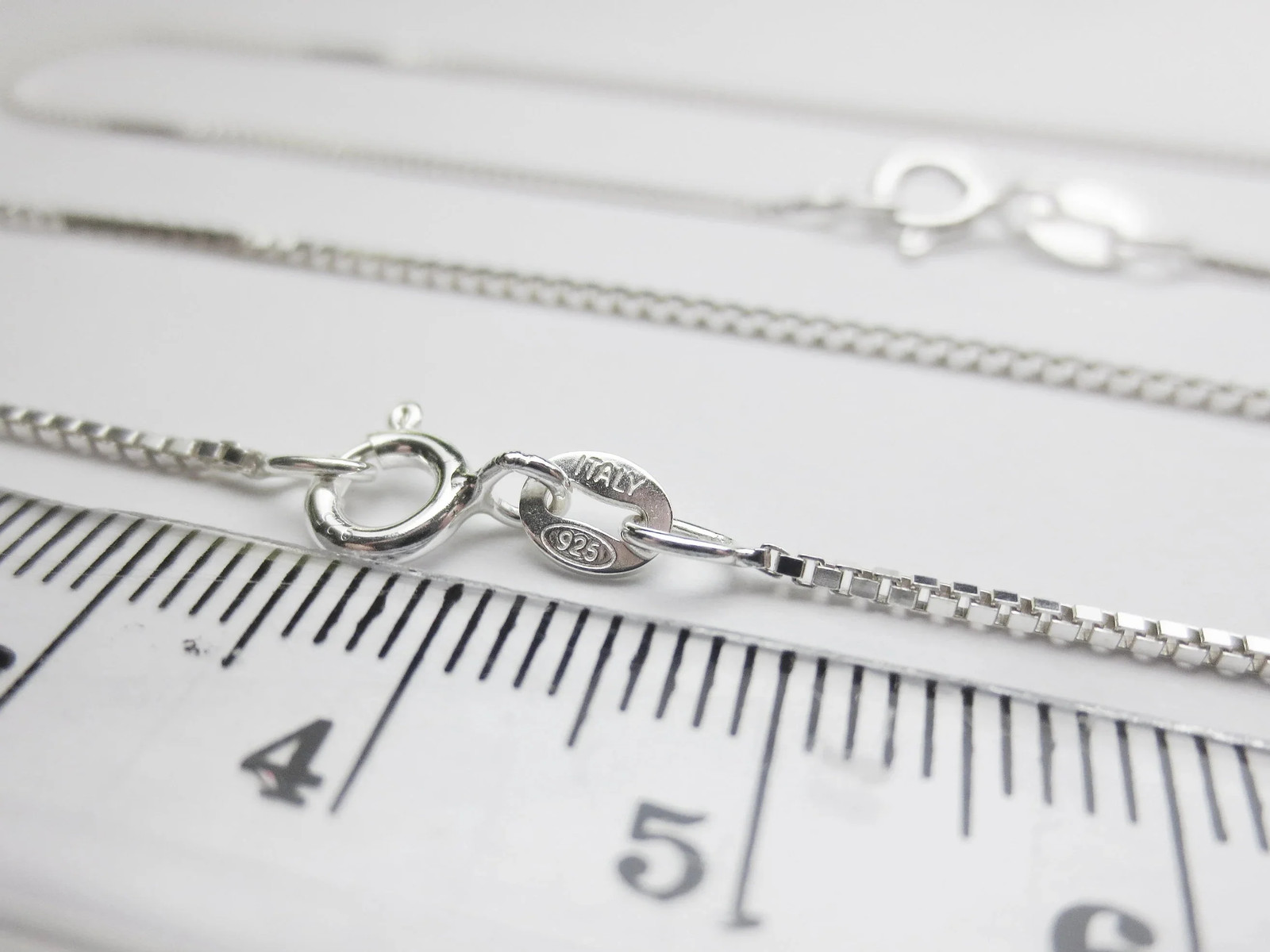 925 Sterling Silver Diamond Cut Box Chain Necklace 0.65 0.75 1mm Spring Clasp