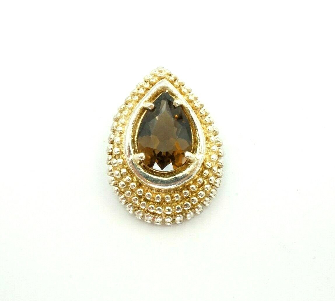CID Sterling Silver 925 3 Carat Smoky Quartz Teardrop Slide Pendant