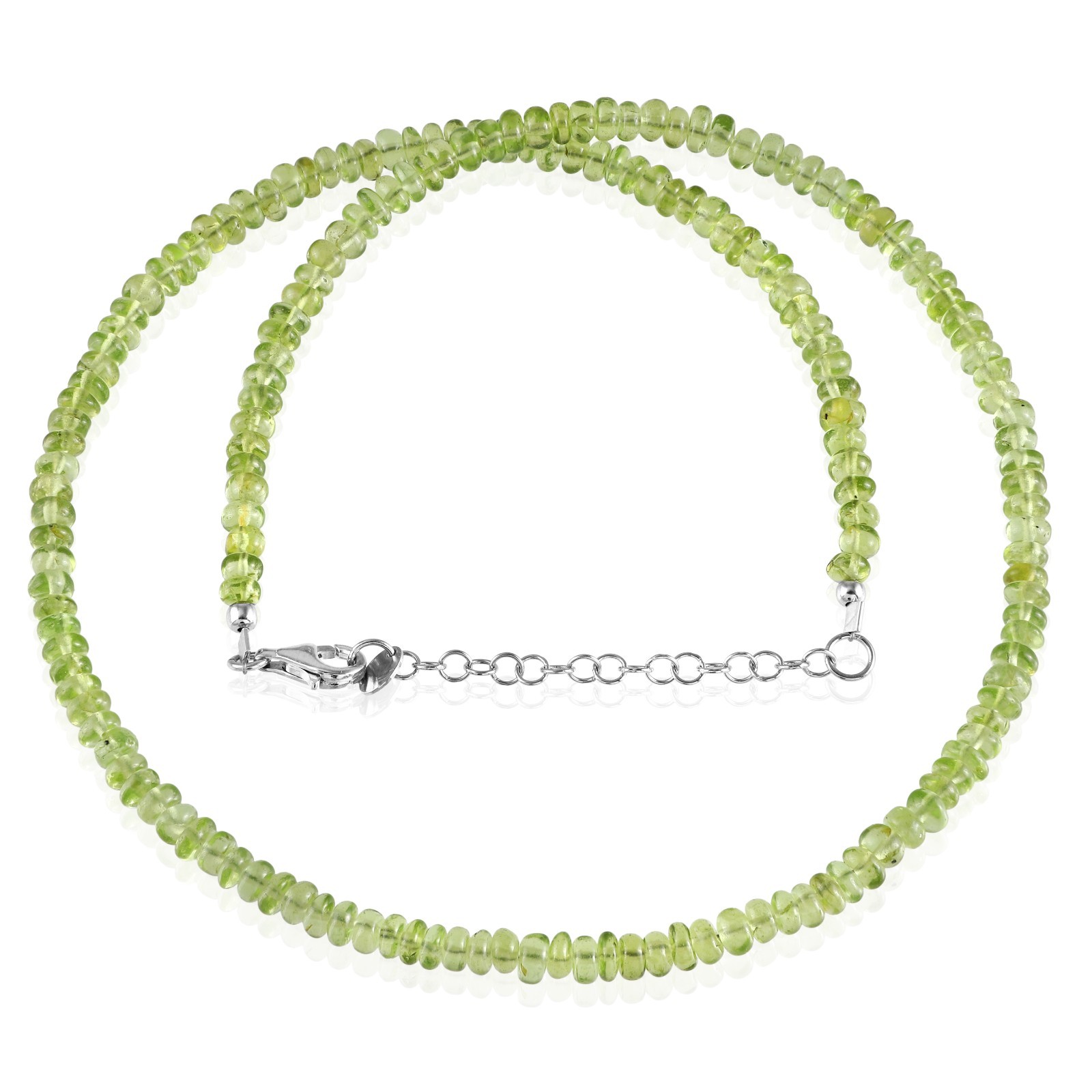 Natural Green Peridot Stone Beaded Handmade Necklace Smooth Roundel 925 Silver