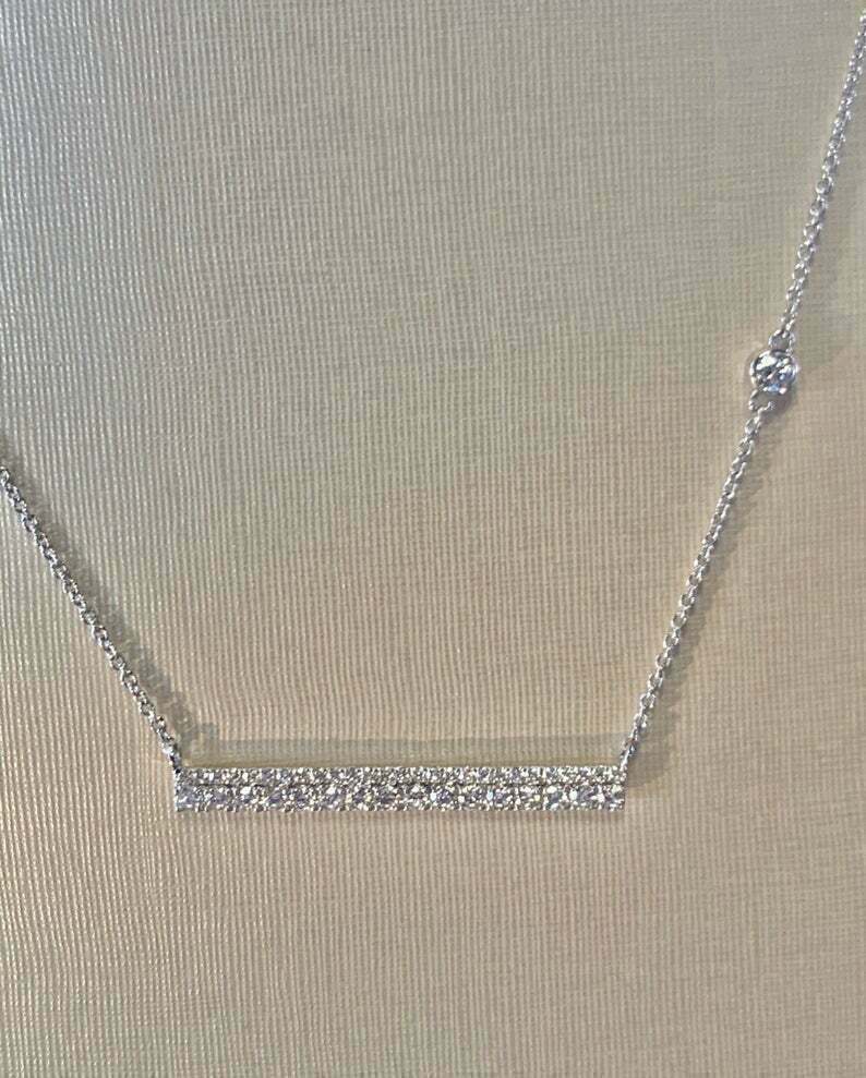 1Ct Round Cut Pave Diamond Bar Pendant Necklace 18K White Gold Over No Chain
