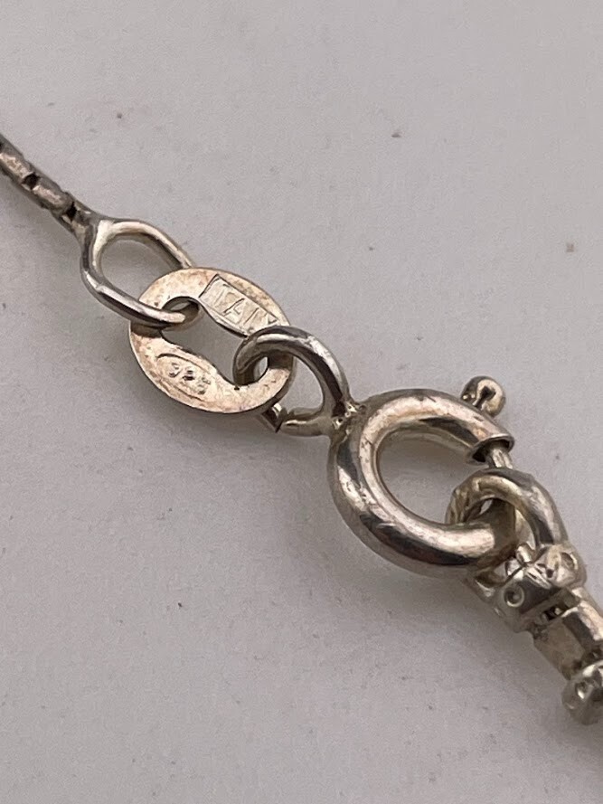 ITALY 925 STERLING SILVER 2 TONE BEADS MARCASITE TEARDROP NECKLACE 16″ MOD 1723