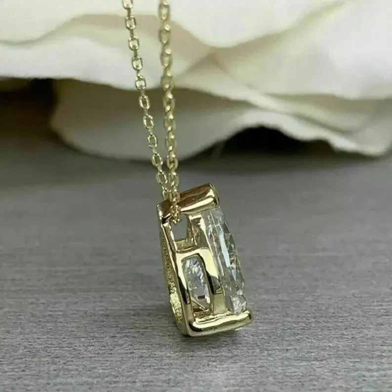3Ct Pear-Cut Lab Grown Diamond Solitaire Pendant & Necklace 14k Yellow Gold