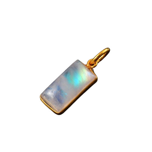 Solid 14K Gold Moonstone Drop Pendant Natural Blue Sheen Gemstone 3162