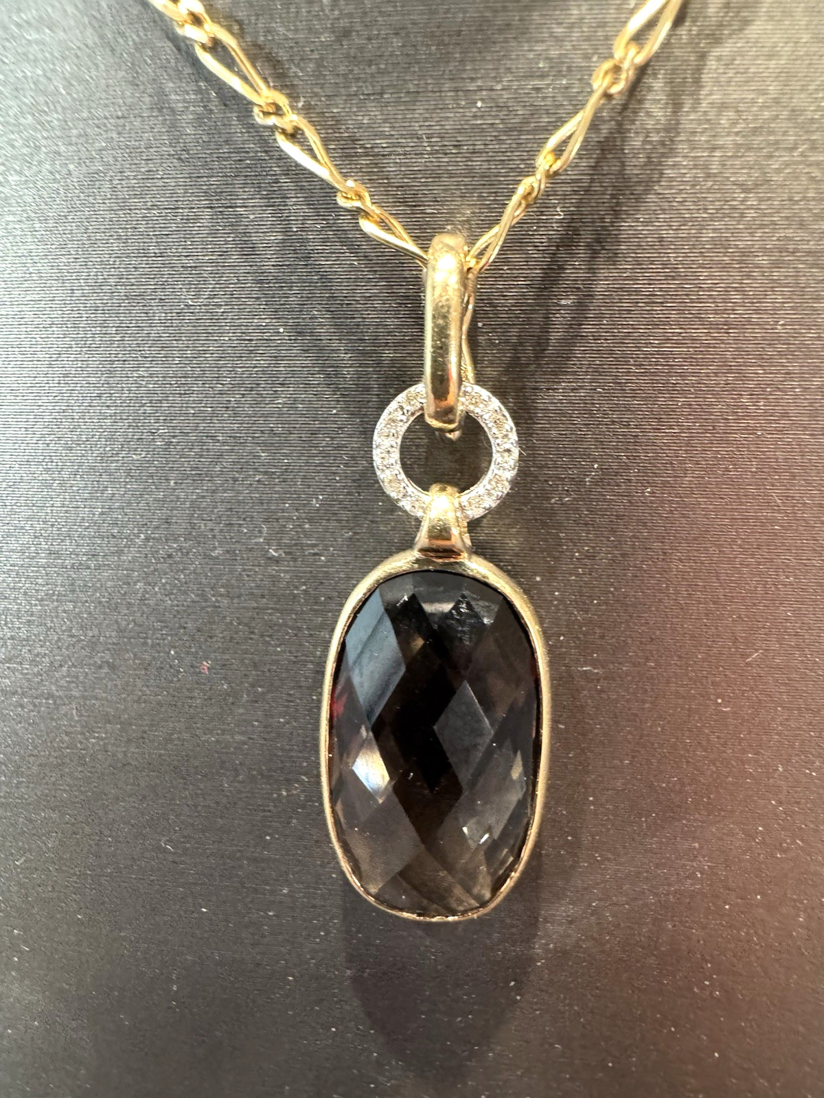 9ct Yellow Gold 70cm Chain with 9ct Yellow Gold Smokey Quartz & Diamond Necklace
