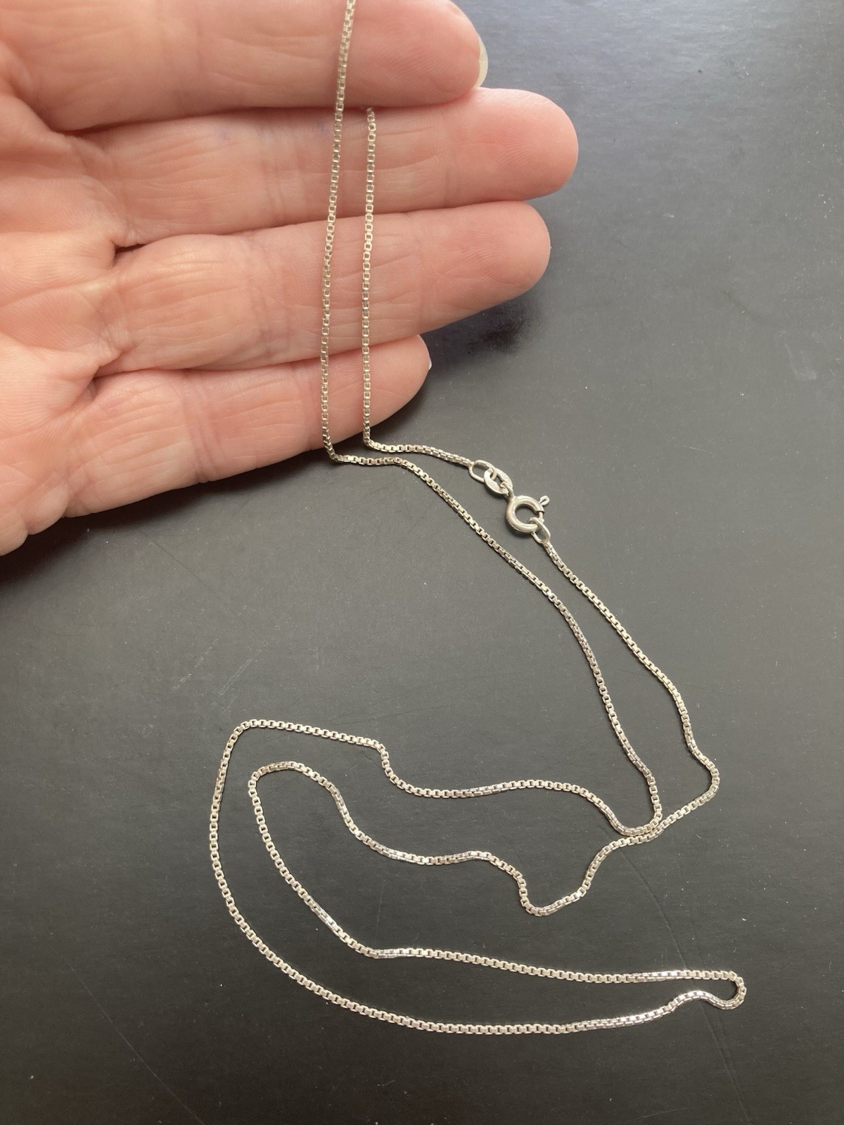Chain Necklace Sterling Silver 25″ Box Link 925 ” 1mm Drapes Nice Italy FAS Long