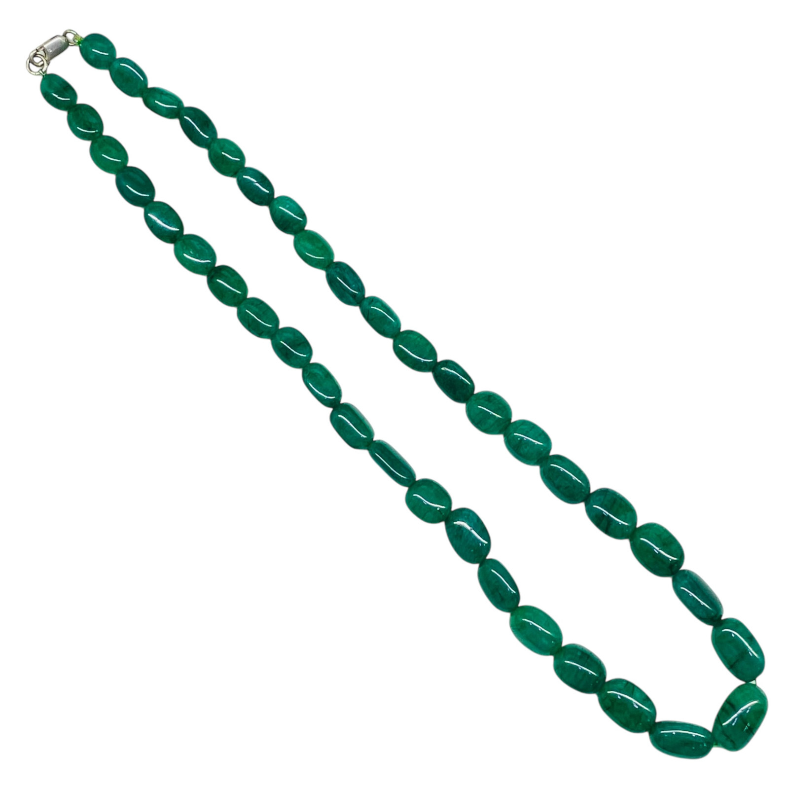 18 Inch Single Strand Natural Emerald 8.5-11.5mm Tumble Beads Necklace 925 Clasp