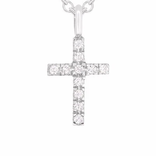 14k White Gold 0.04ctw Diamond Cross Pendant Small Religious Charm