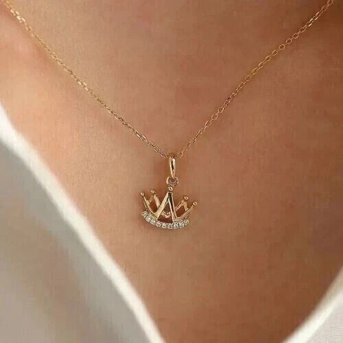 1Ct Round Cut Real Moissanite 14K Yellow Gold Plated Women’s Crown Pendant