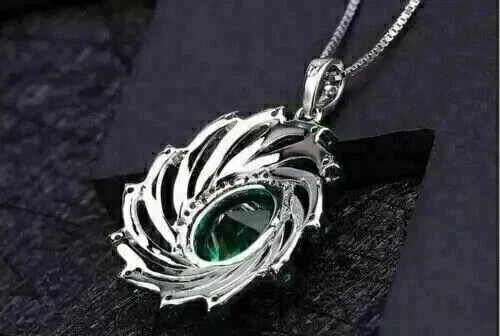 2Ct Oval Cut Lab Created Green Emerald Elegant Pendant In 14K White Gold Plated