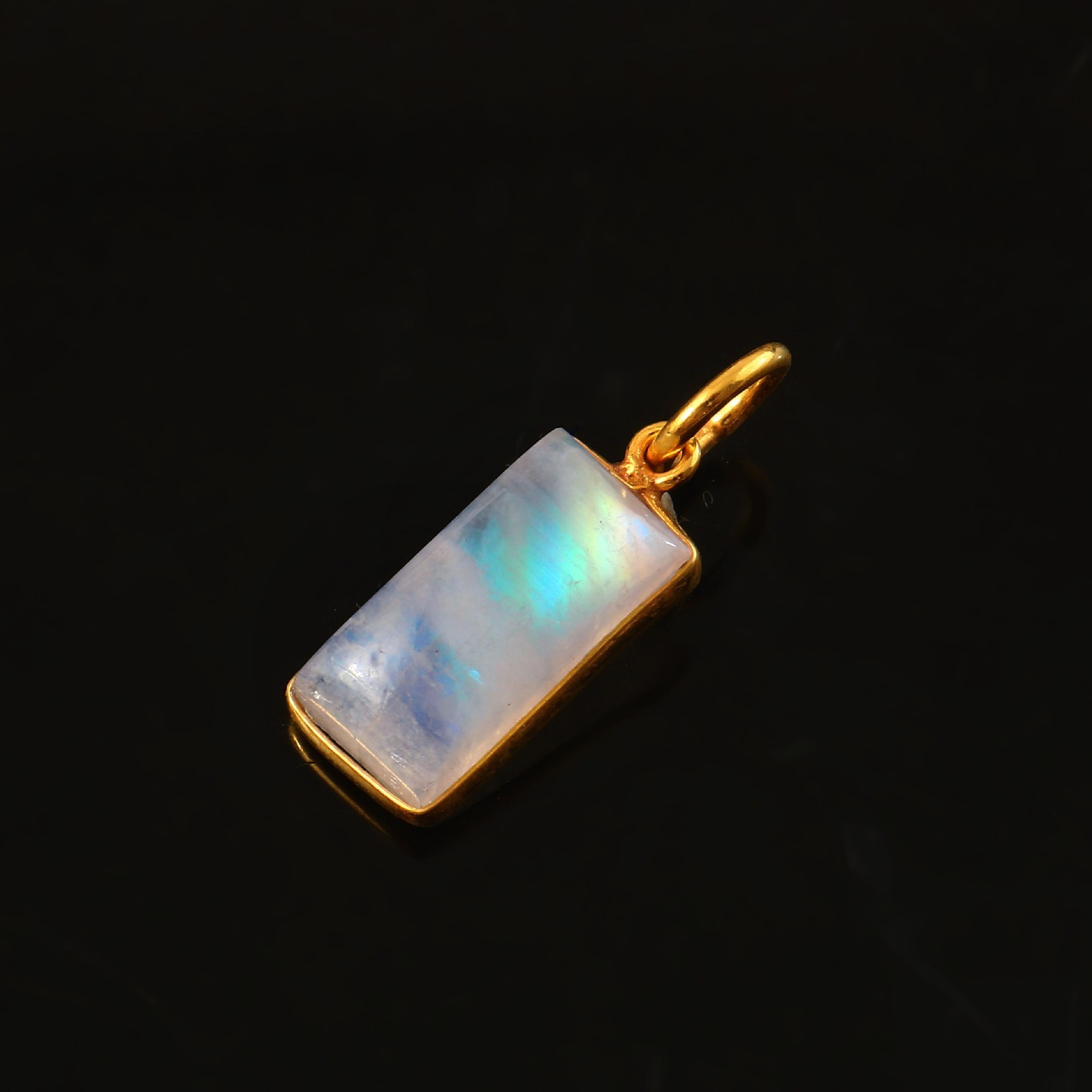 Solid 14K Gold Moonstone Drop Pendant Natural Blue Sheen Gemstone 3162
