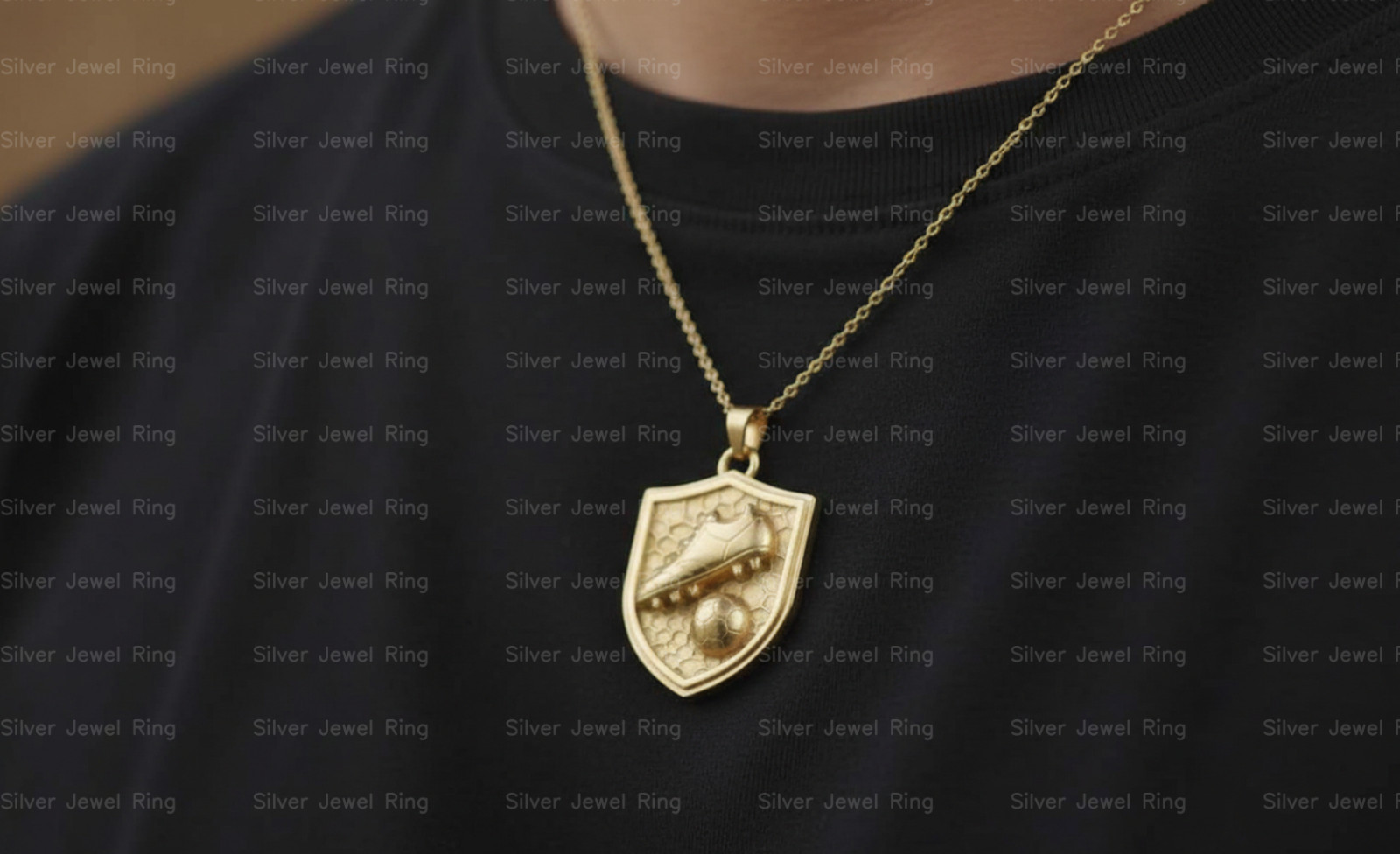 Silver Jewel Necklace Soccer Ball Shield Pendant 925 Sterling Silver Football