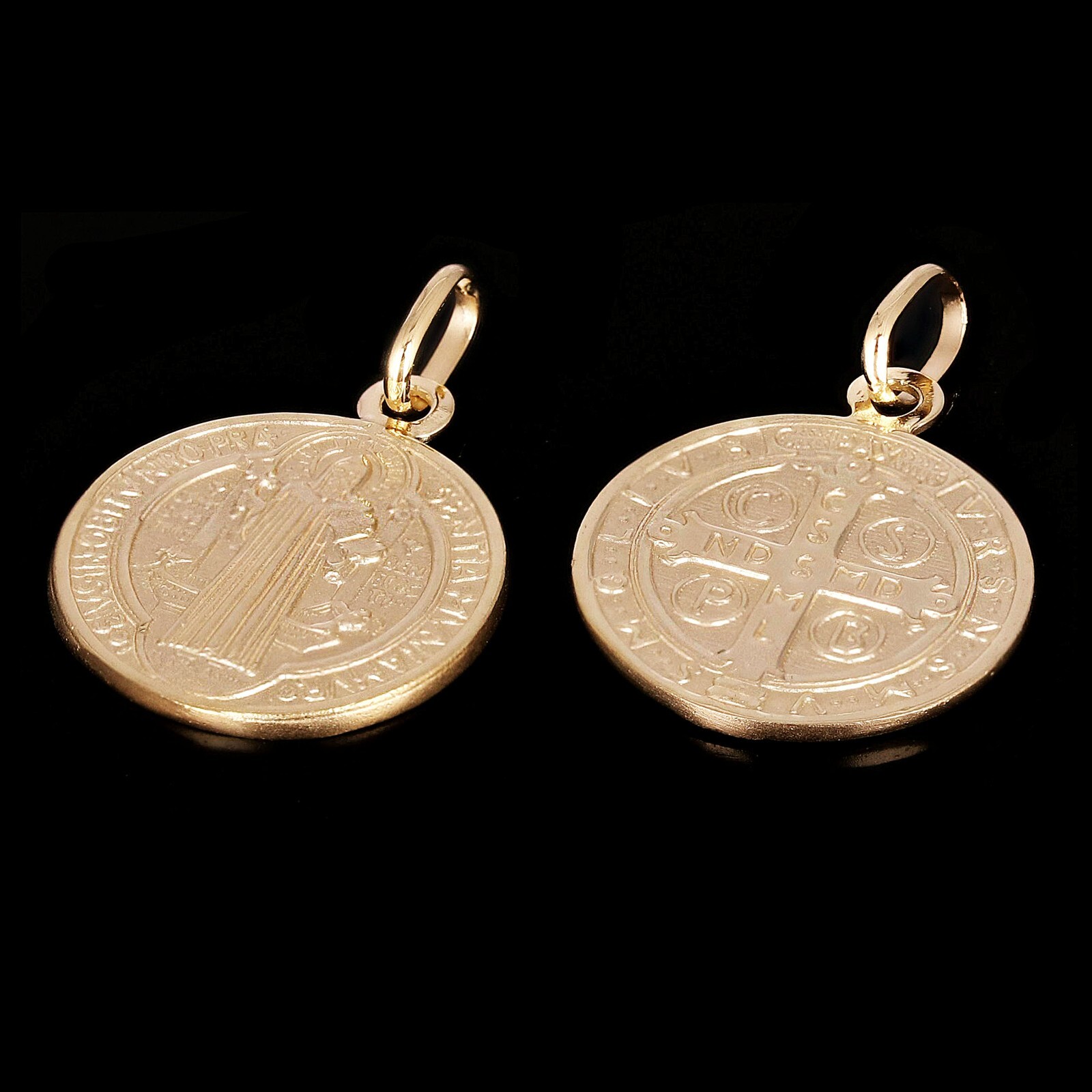 14k Yellow Gold Round Saint Benedict Medal Charm Pendant 1″ 2.9 grams