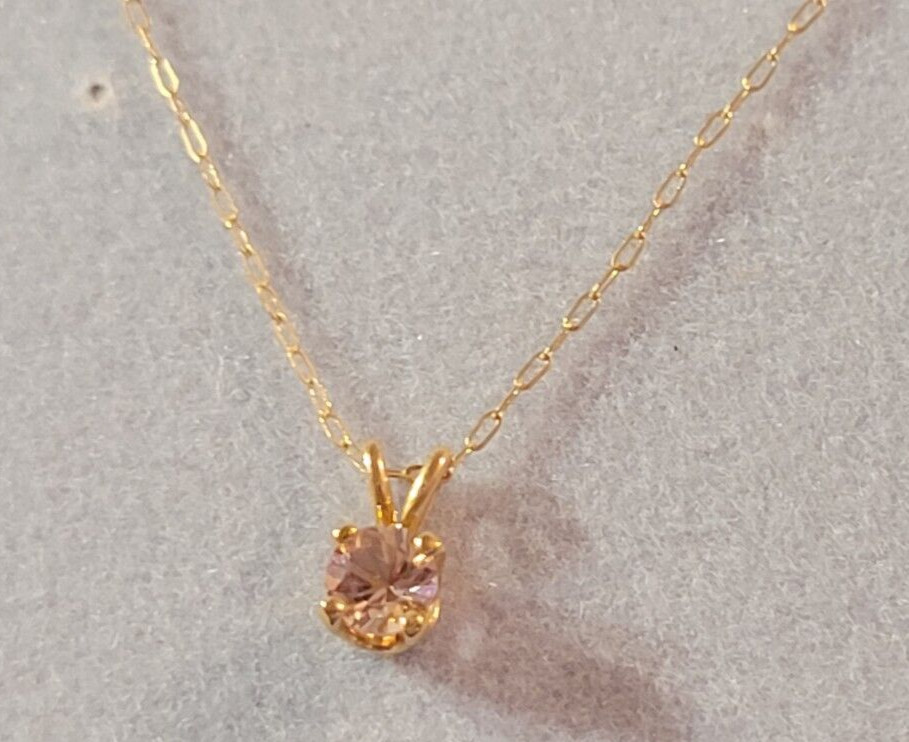 14k Yellow Gold NATURAL PINK TOURMALINE Pendant w 18″ Cable Chain Approx .24 ct