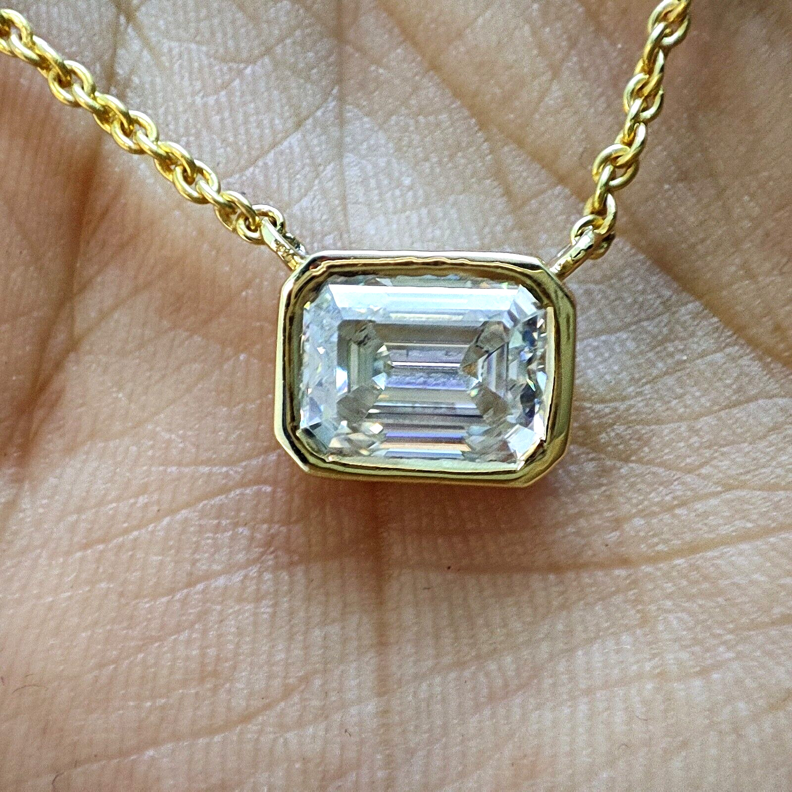 2.00 Ct East-West Emerald Moissanite Solitaire Bezel Set Pendant 14k Yellow Gold