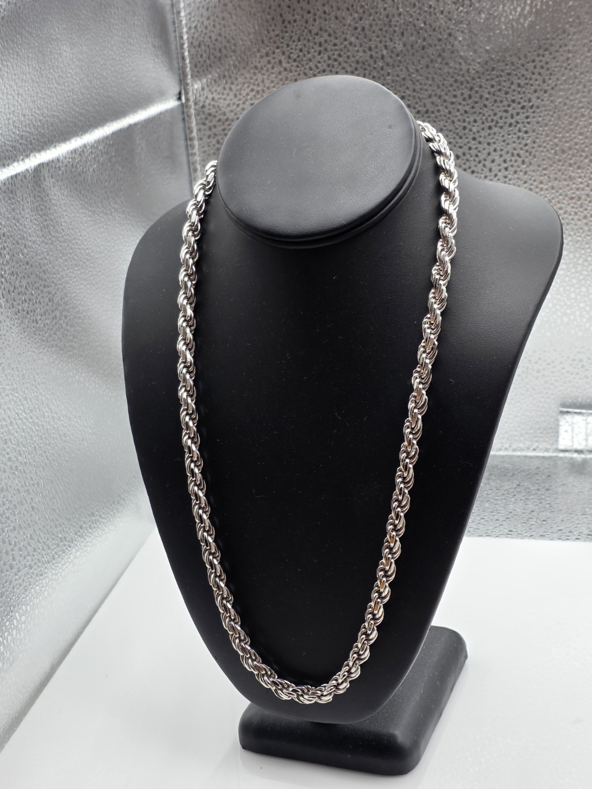 925 Sterling Silver Twisted Rope Chain Rhodium Plated Anti Tarnish 24” Inch 7MM