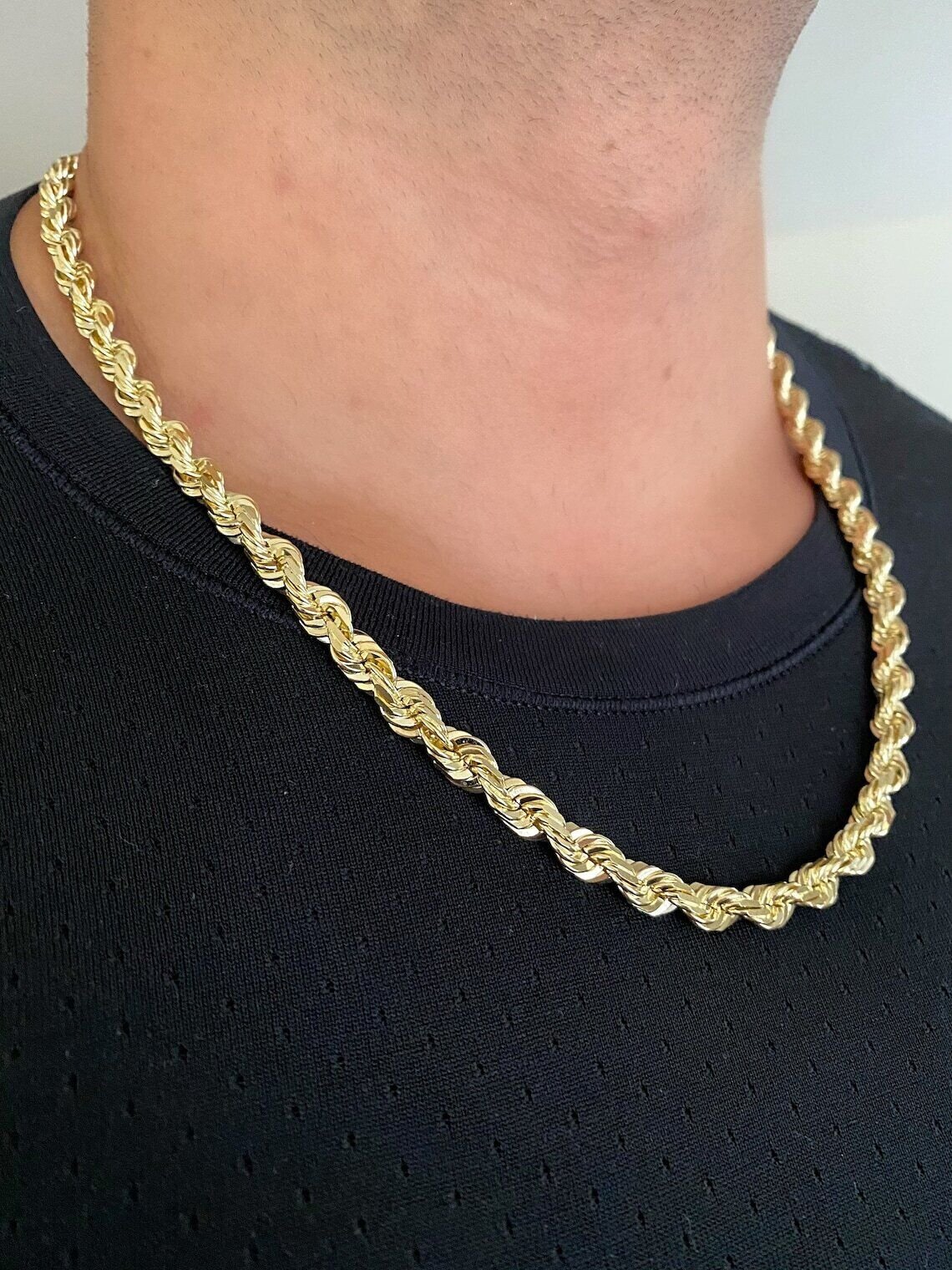 14k Yellow Gold Plated Over 925 Sterling Silver Rope Chain Mens Necklace 8mm NEW