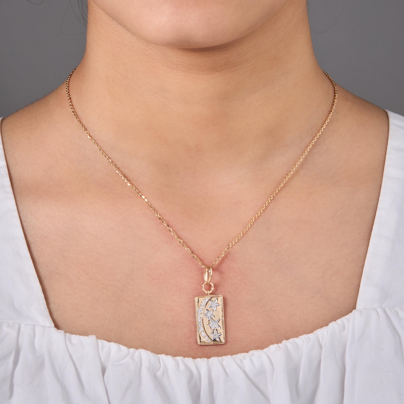 0.41 ct Natural Diamond Celestial Moon Star Pendant 14K Gold Solid Gold Pendant