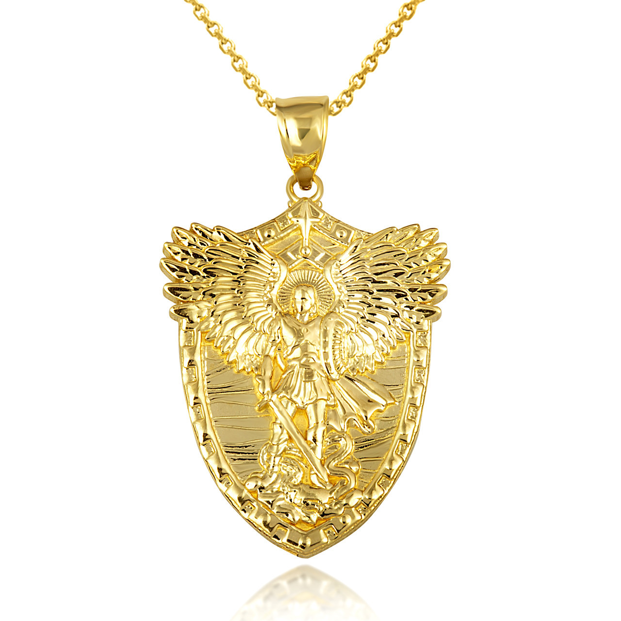 Gold Archangel Michael Wings Sword & Shield Pendant Necklace(Yellow/Rose/White)