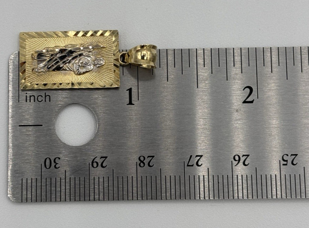 14K Yellow Gold San Judas Religious Pendant Diamond Cut Rectangle 1.22″ 1.94g