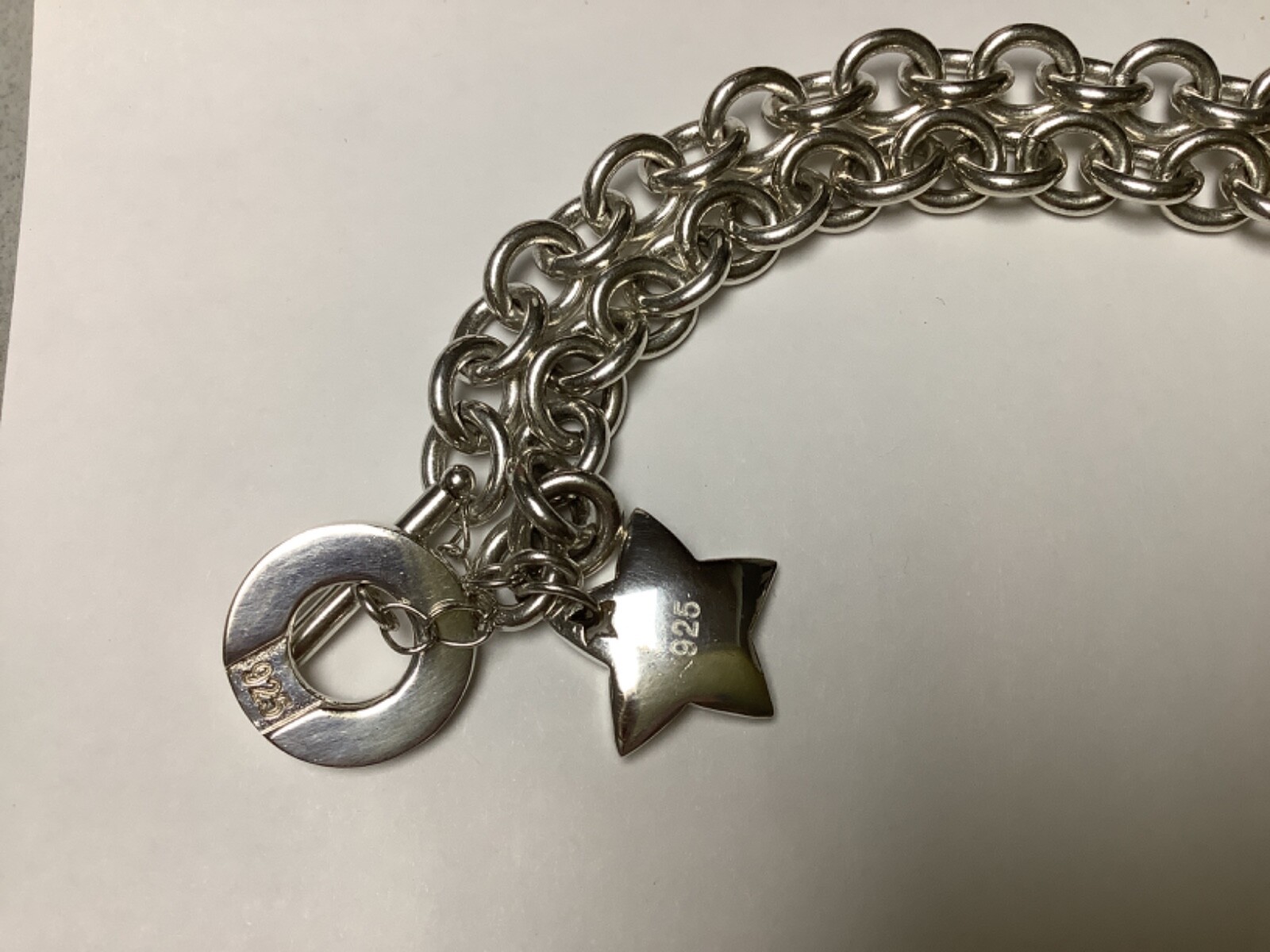 Sterling Silver 925 Puffy Star Toggle Necklace Unbranded