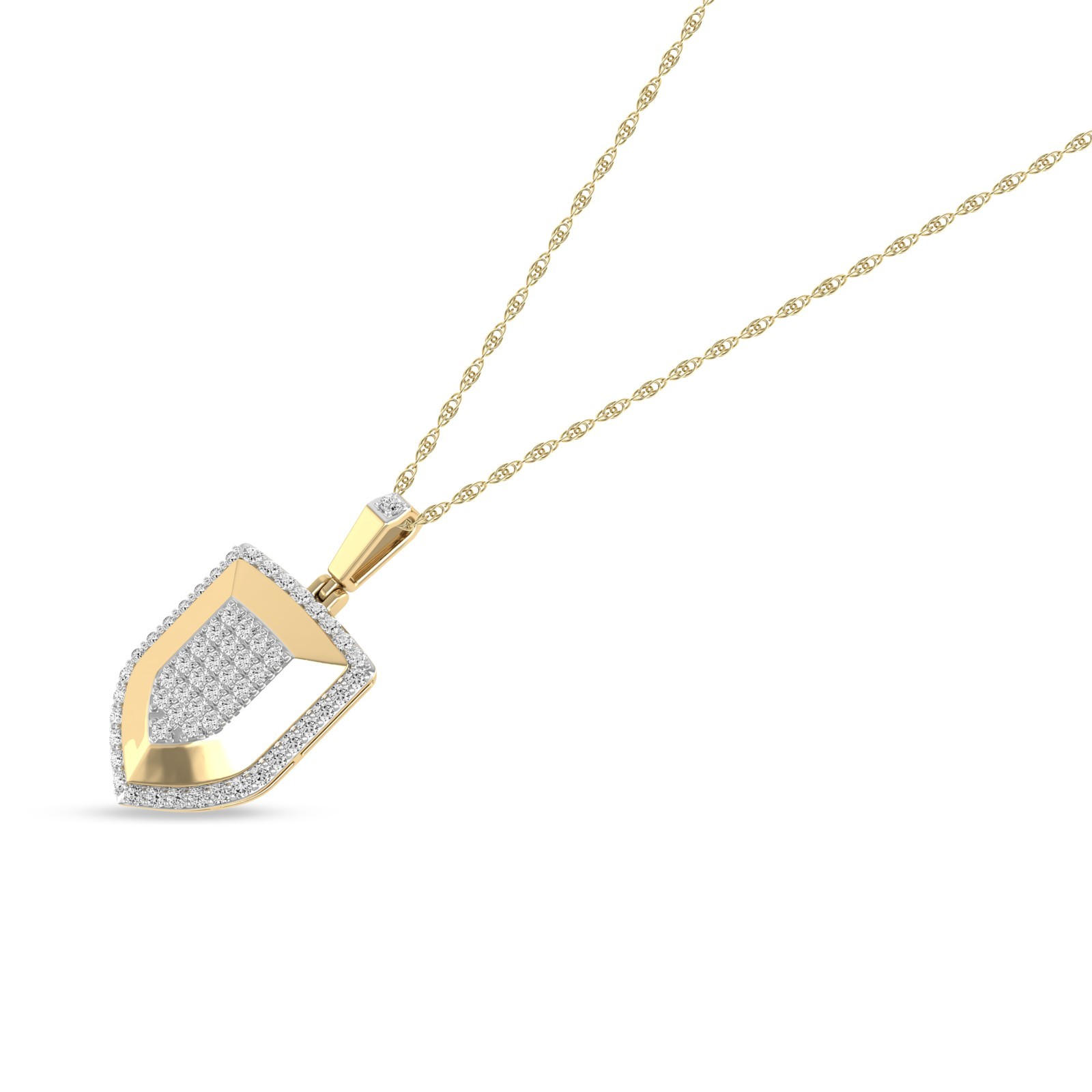 0.50 Ct Round Natural Diamond Shield Pendant in 14K Yellow Gold