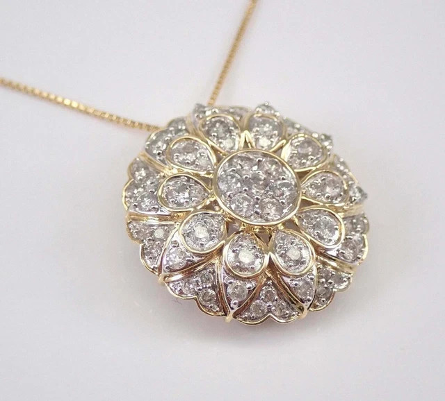 4K Yellow Gold Finish 2.00Ct Round Cut VVS/ D Diamond Cluster Pendant Necklace