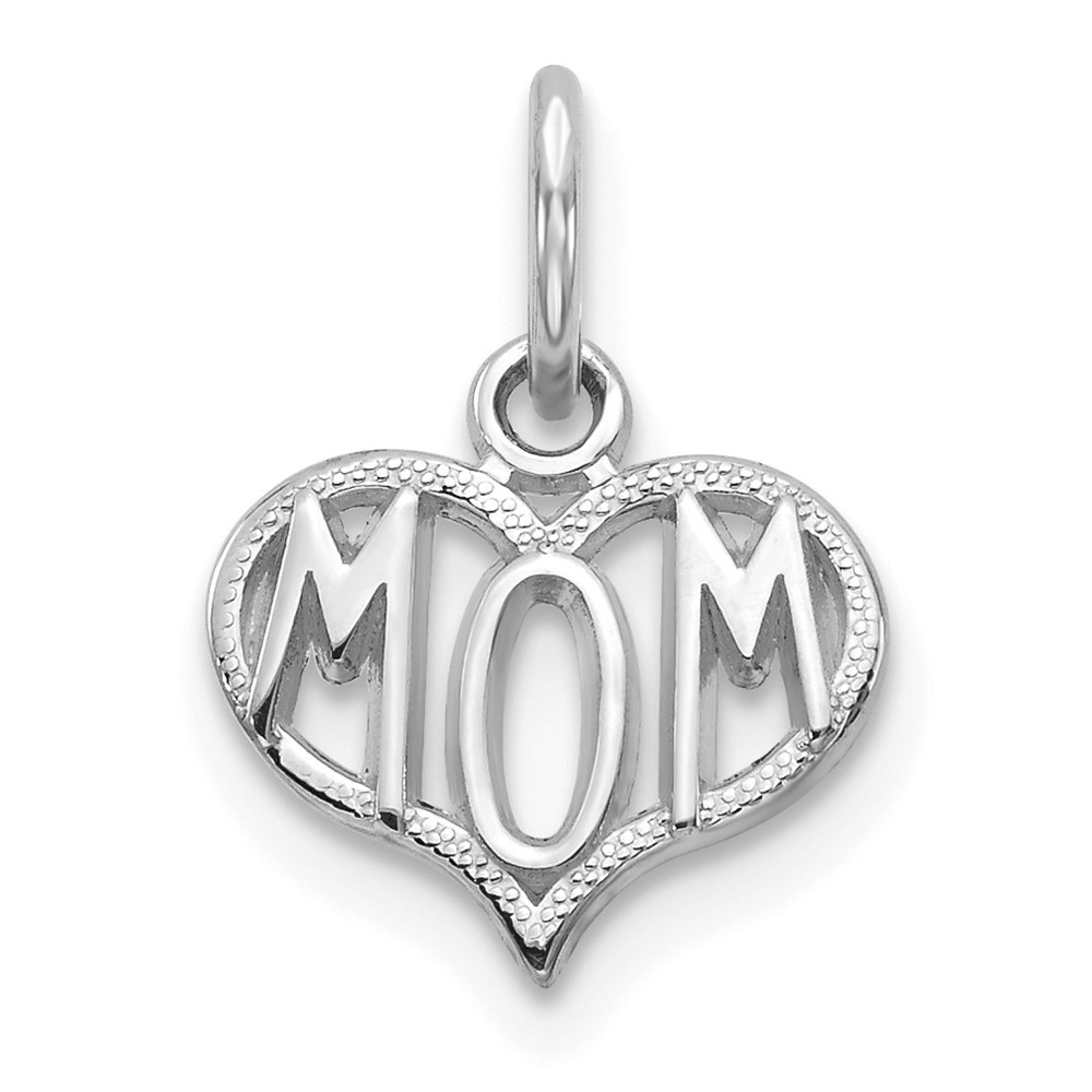 10K White Gold Mom Charm Pendant 0.45gm L-15 mm, W-10 mm