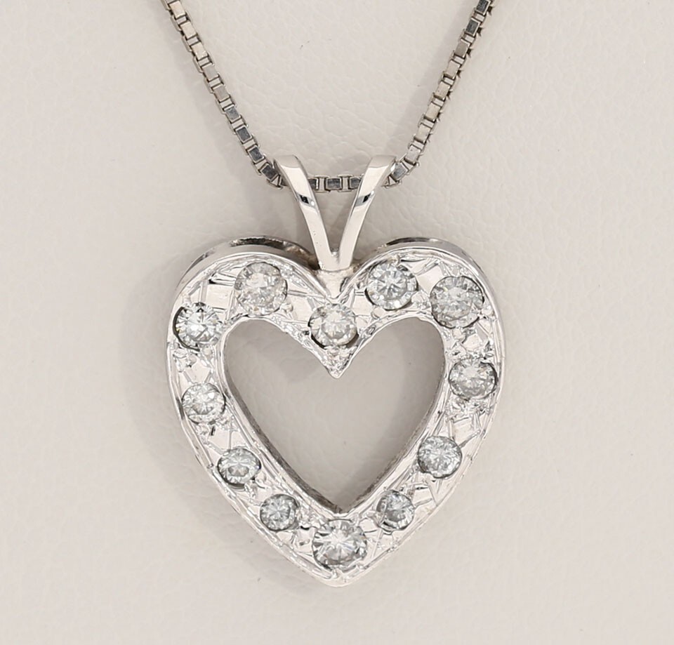Diamond Heart Pendant Necklace 14K WG .40CT 18” Chain