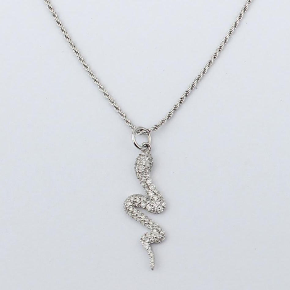 0.35ct Natural Diamond snake charm pendant 14K Gold solid gold pavé Animal