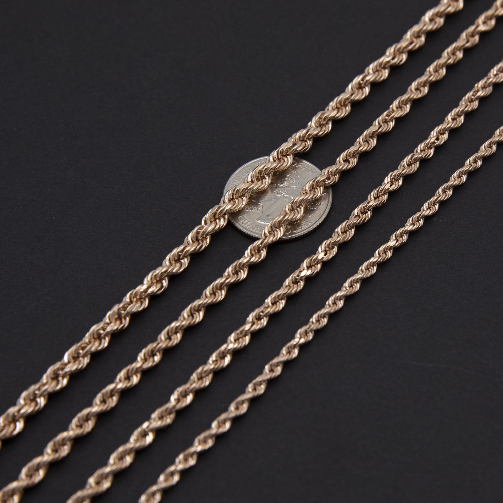 Rope Chain Necklace Real Hollow 14K Rose Gold All Sizes