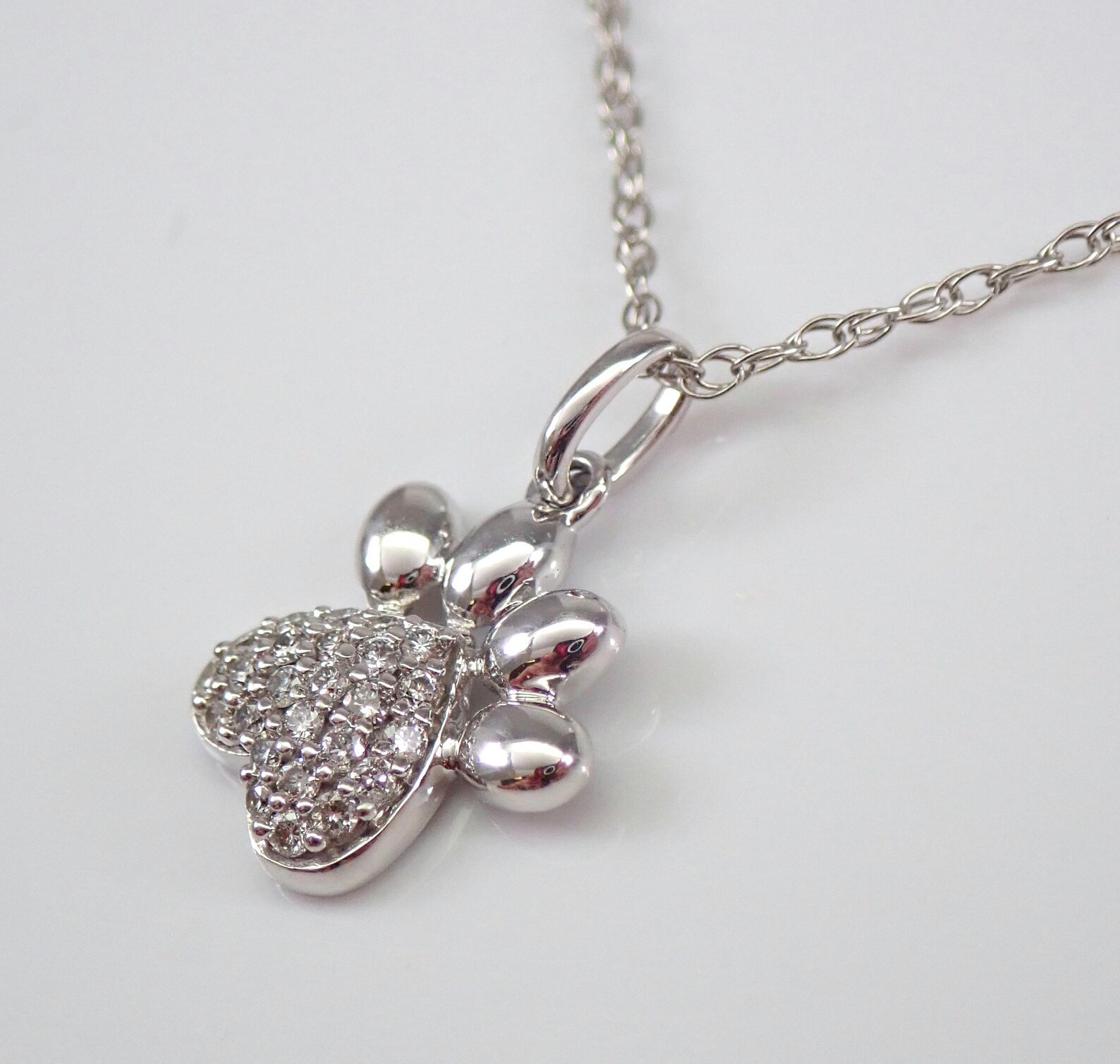 0.70 Ct Round Moissanite Paw Print Pendant Necklace 14K White Gold Plated