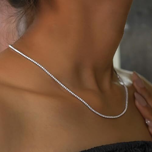 5.25 Ct 2MM Width Tennis Chain Necklace Lab Created Moissanite Sterling Silver