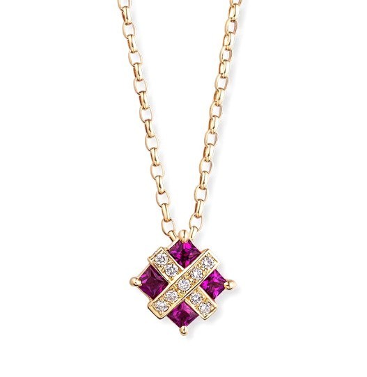 Valentino Ruby 0.41ct and Diamond 0.12ct 18k Yellow Gold Pendant Necklace 17.3in