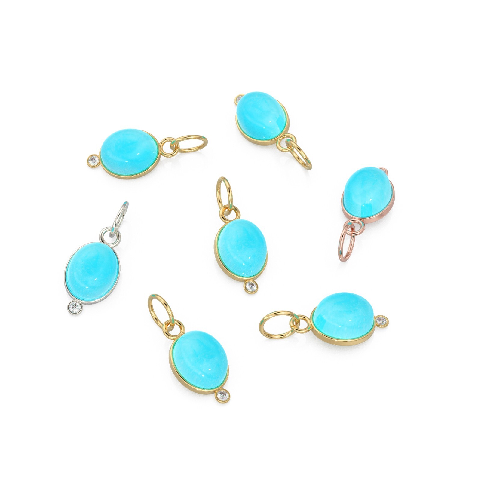 14K Gold Sleeping Beauty Turquoise & Diamond Pendant Oval Bezel Gemstone