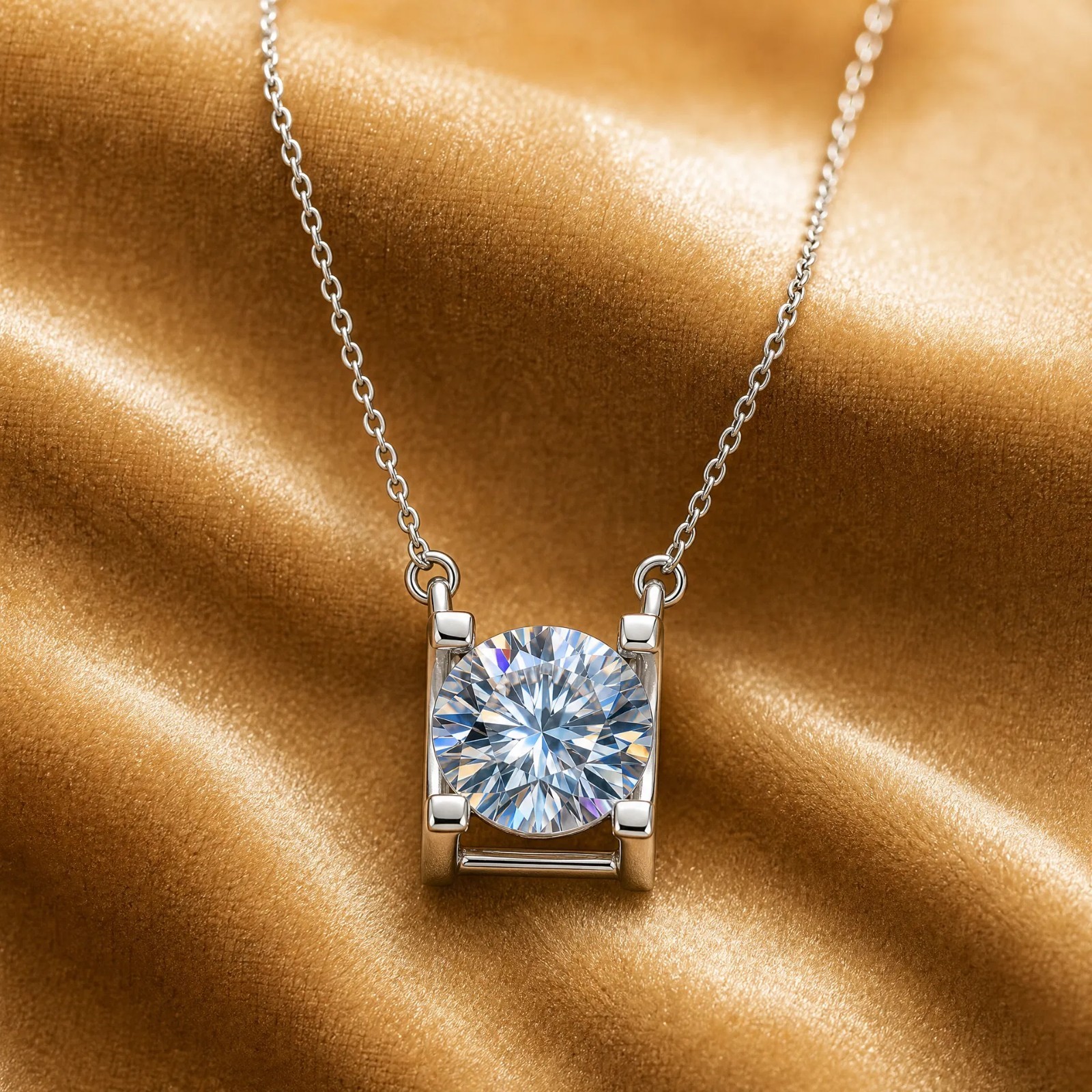 2CT Moissanite Pendant Necklace 925 Sterling Silver White Gold Plated