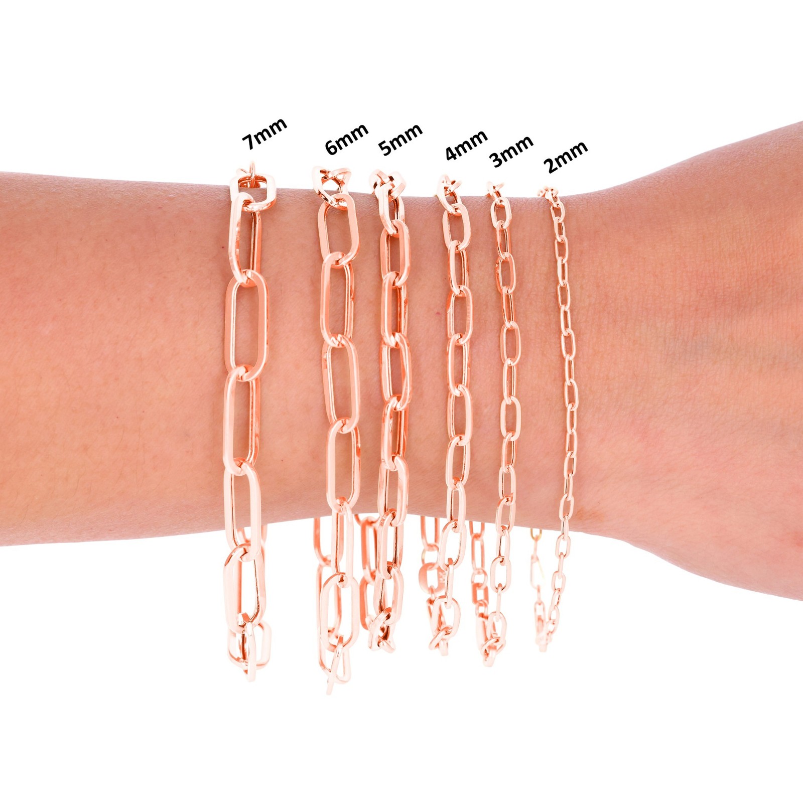10k Rose Gold Paperclip 2mm-7mm Cable Chain Bracelet Necklace Mens Women 7″-24″