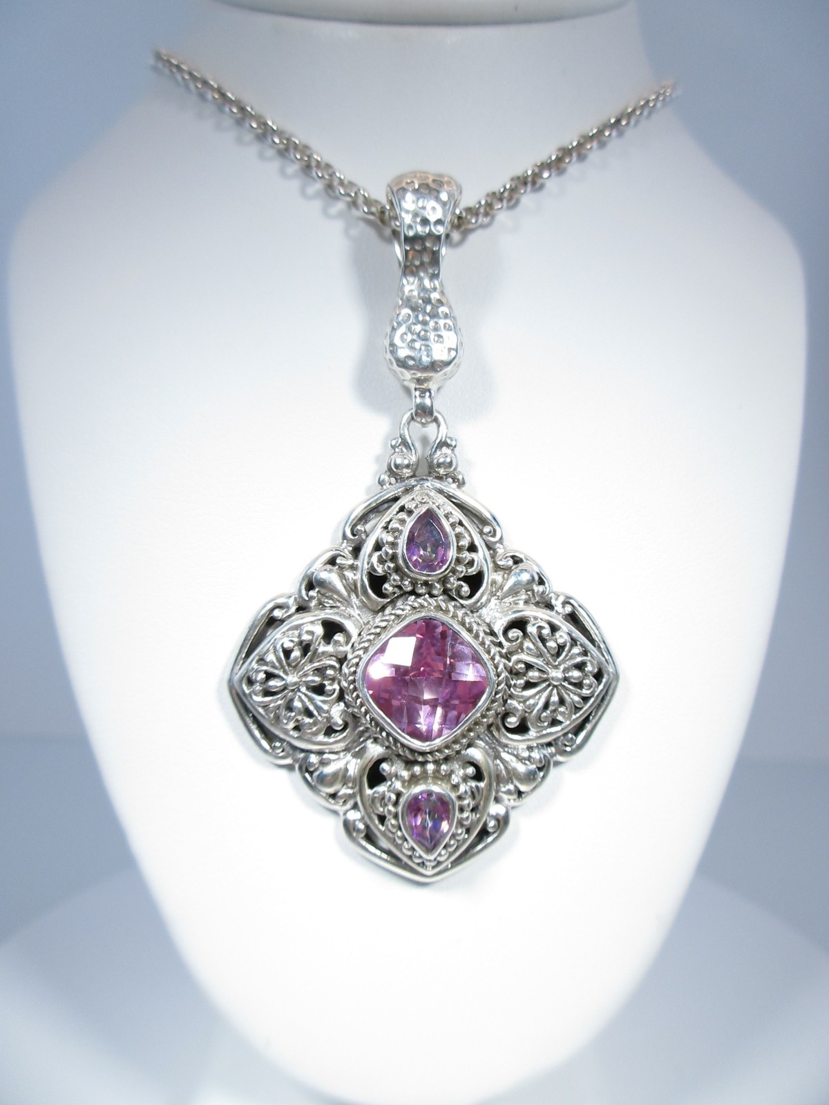 Sarda Sterling Silver & Pink Lab Created Sapphire Enhancer Bail Pendant
