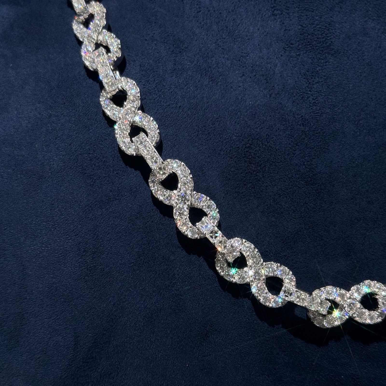 Moissanite Infinity Link Chain 925 Silver 14K White Gold VVS D Iced Out 20″ GRA