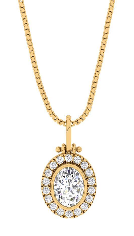 Round Oval Diamond Cluster Pendant Necklace I1 K 1.32 Ct 14K Yellow Gold 0.78In