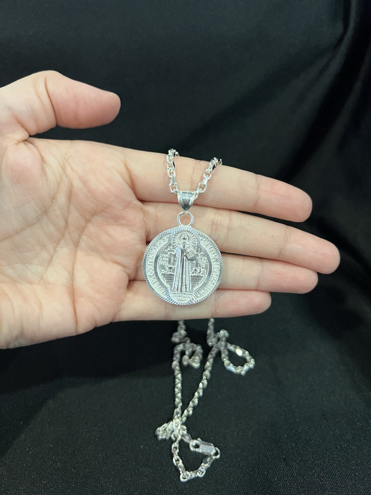 925 Sterling Silver Men Women St Benedict San Benito Medal & Forz Chain 20 24 30
