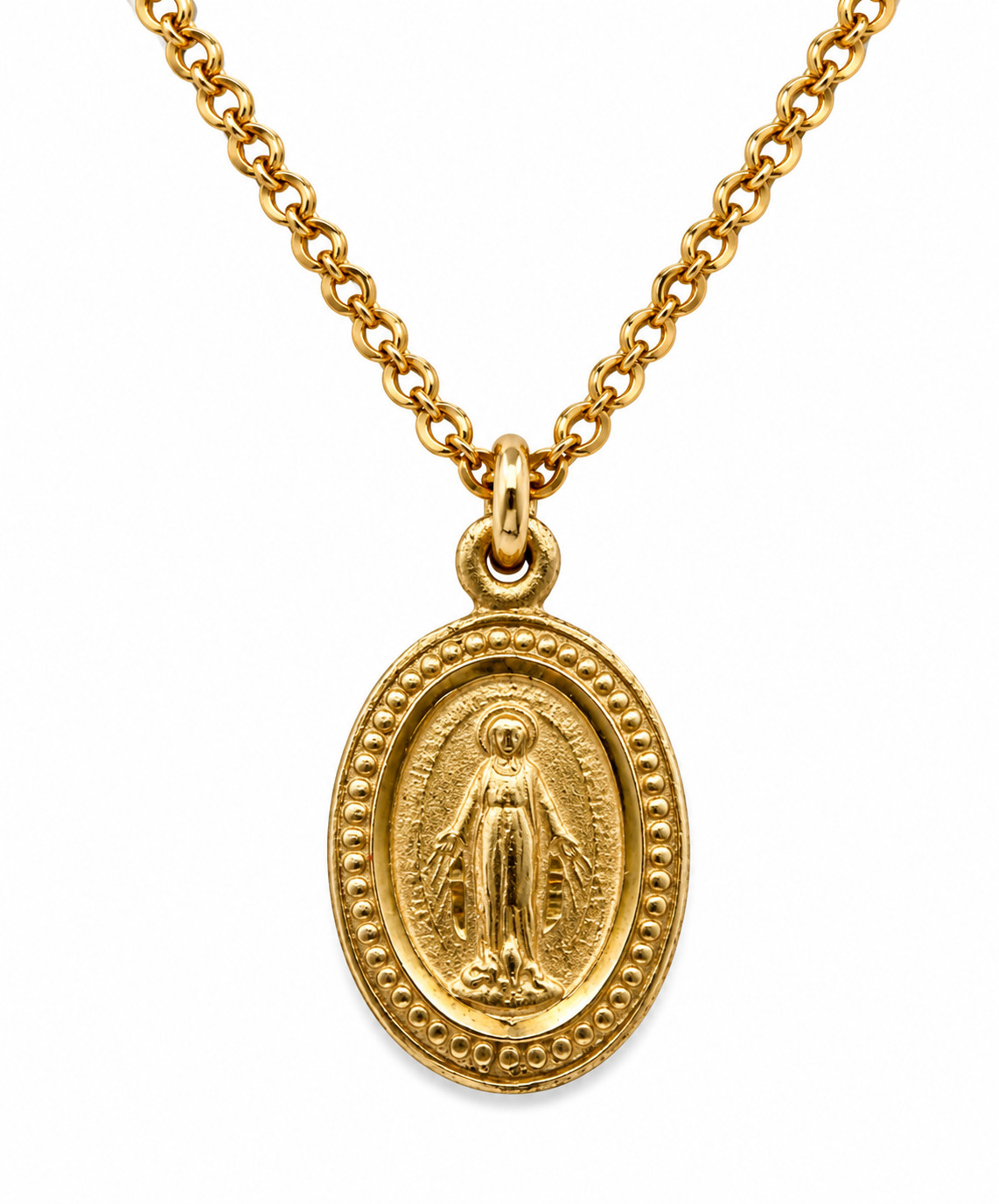 12KT 1/20 Gold Filled Dainty Miraculous Medal Catholic Pendant Necklace With Box