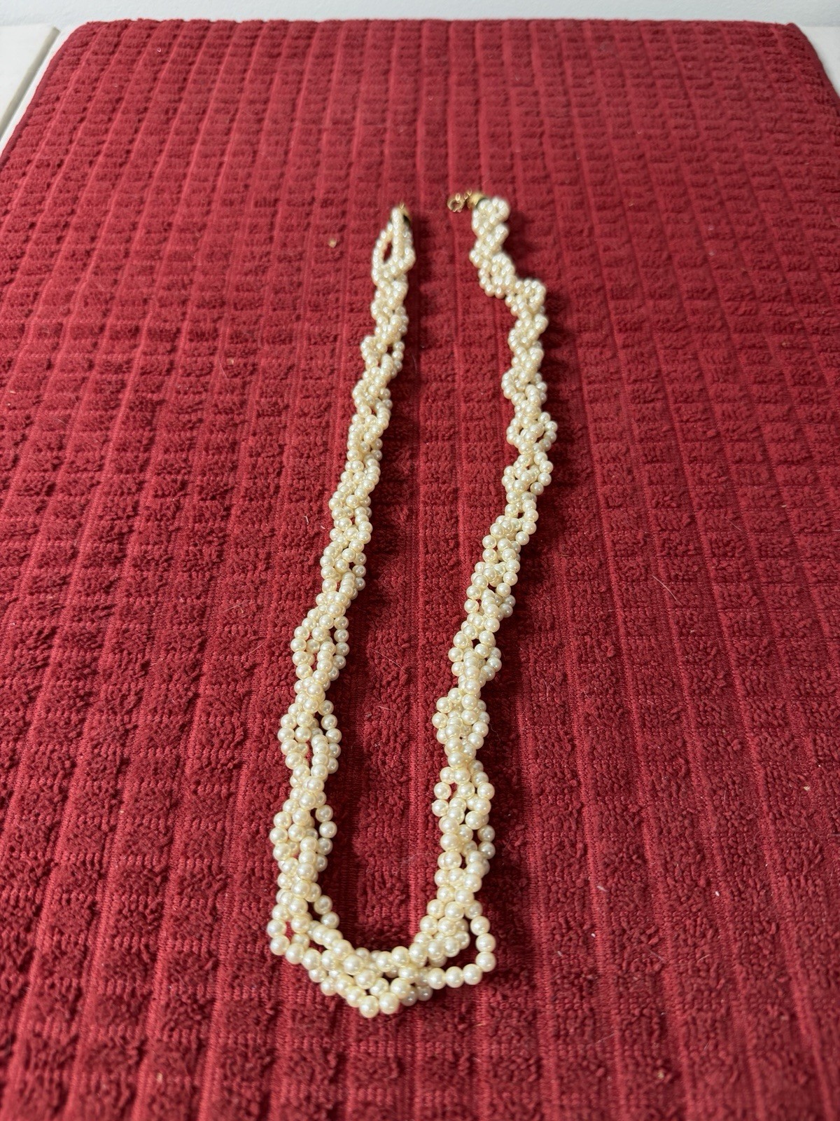 Vintage Four Strand Braided multi-strand twisted faux pearl necklace,cream 24”