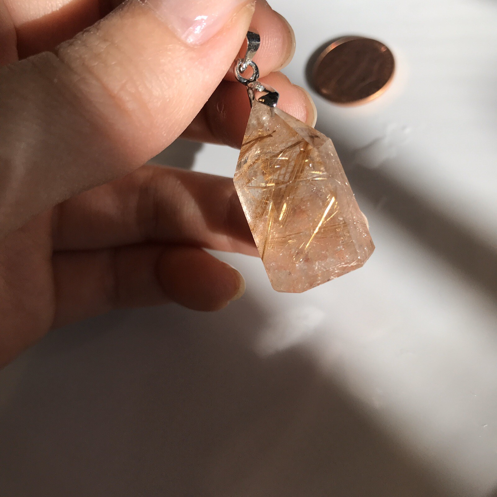 US SELLER Natural Green Phantom Quartz Pendant Pointed Tower Crystal Gem 26