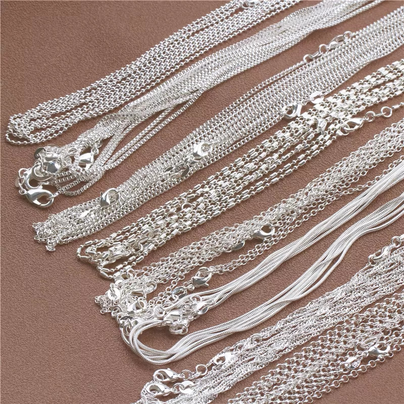 1pcs 925 Sterling Silver 16-30″ Rolo Bead Figaro Chain Necklace 9 Design Jewelry