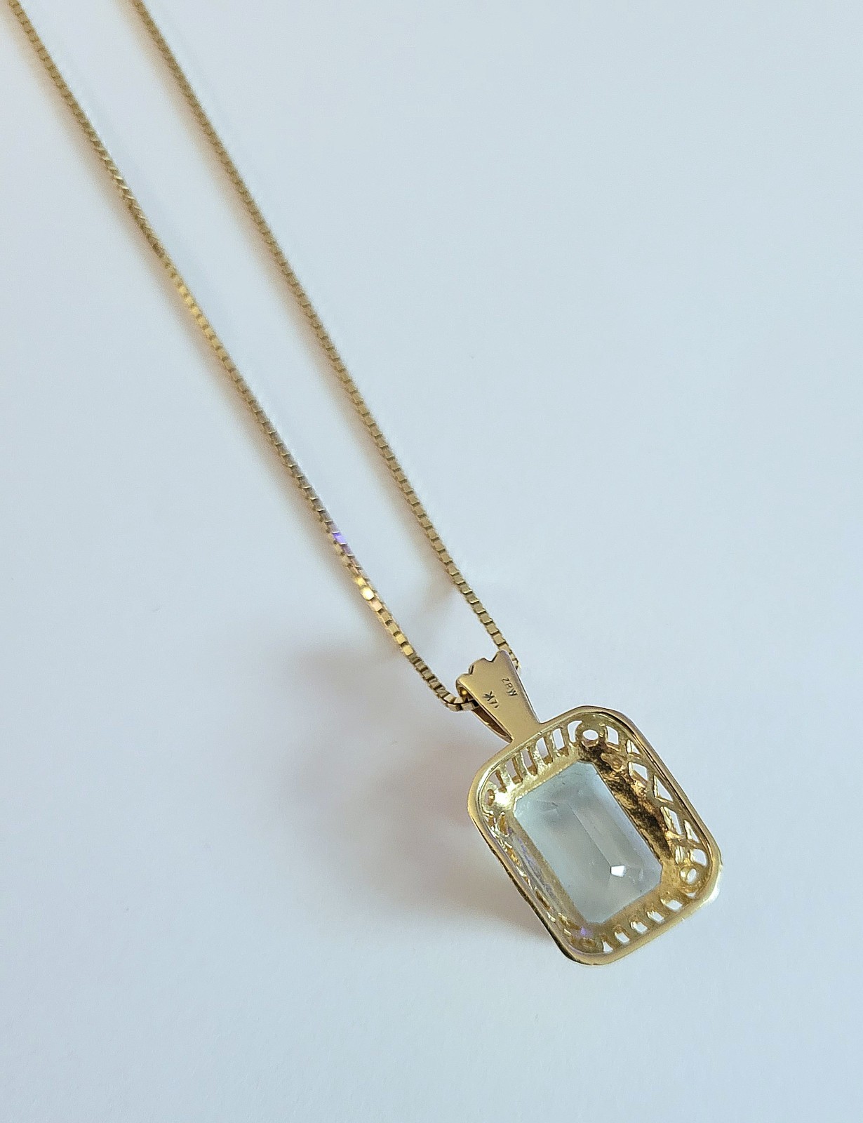 Topaz 14k Gold Art Deco Pendant Necklace 6.9 GTW Vtg Marked ZRW JewelAmerica