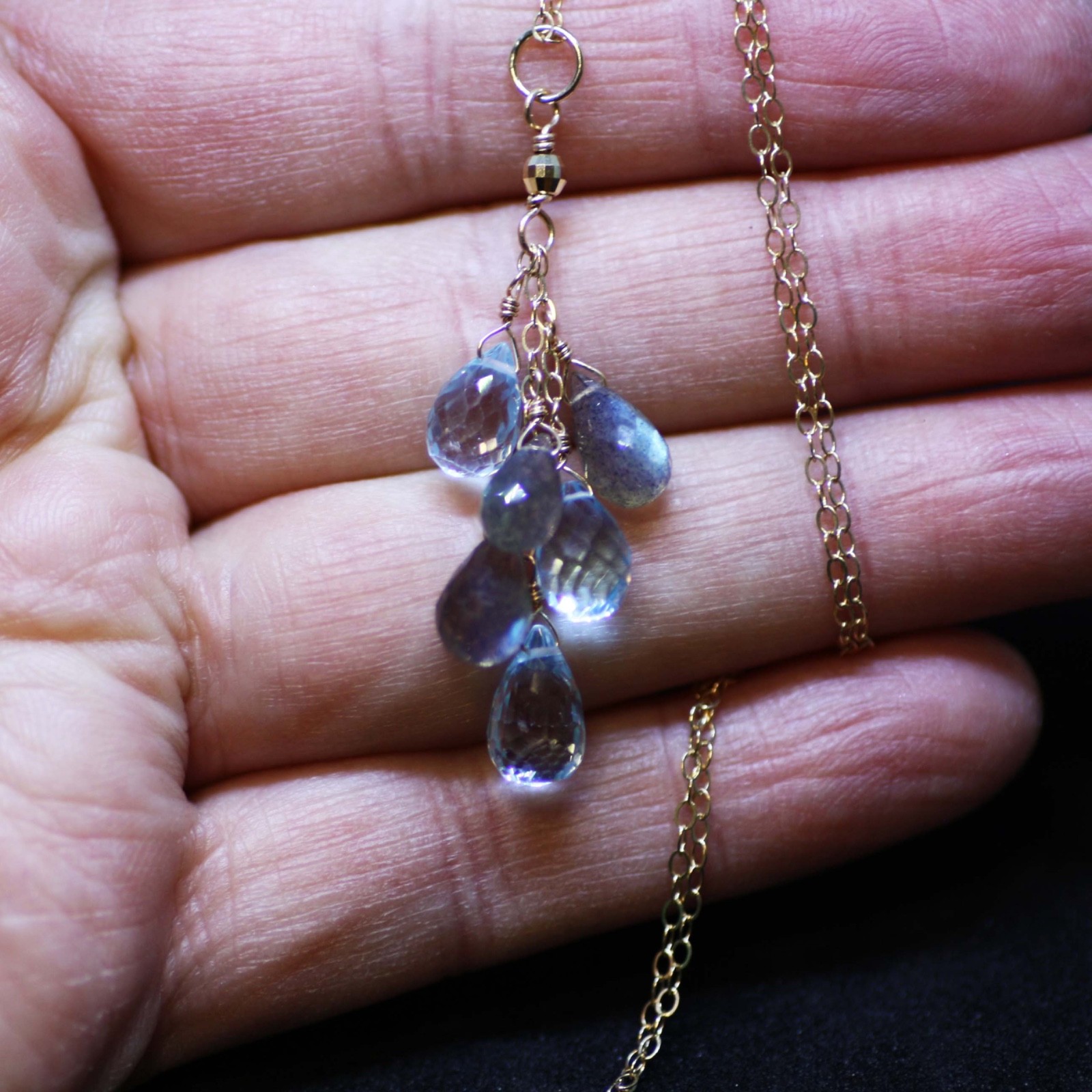 Handmade 14K Gold Labradorite, Sky Blue Topaz Pendant, 4th Anniversary, No Chain